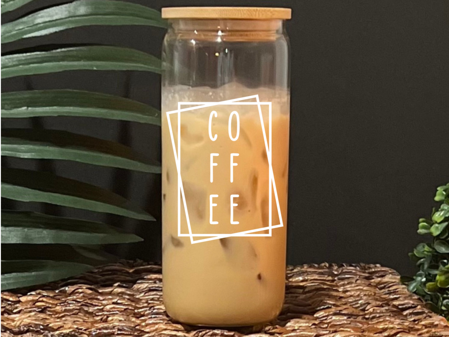 Coffee Glass Drinking Cup with Lid & Straw (Version 1)