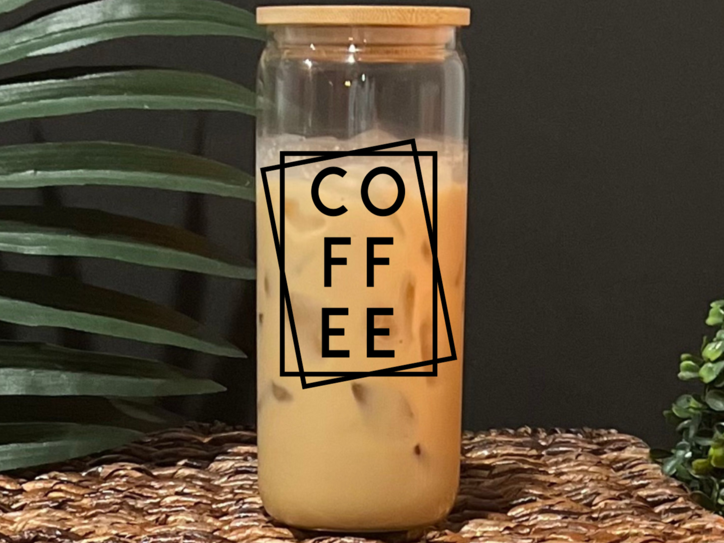 Coffee Glass Drinking Cup with Lid & Straw (Version 2)
