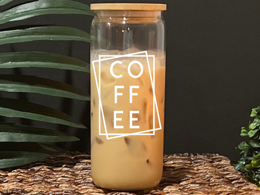 Coffee Glass Drinking Cup with Lid & Straw (Version 2)
