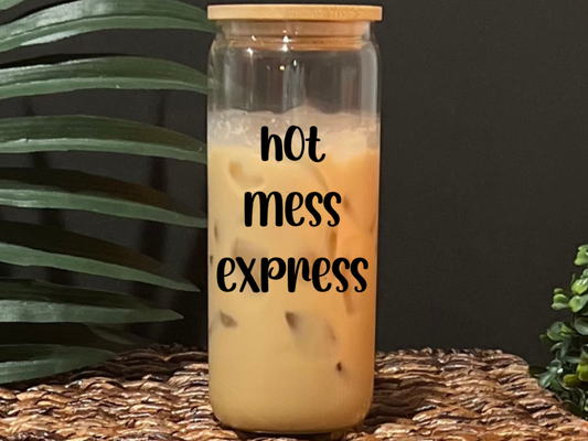 Hot Mess Glass Drinking Cup with Lid & Straw (Version 2)