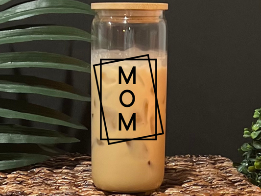 Mom Drinking Glass with Lid & Straw