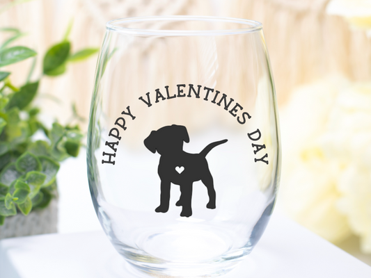 Puppy Valentines Day Wine Glass